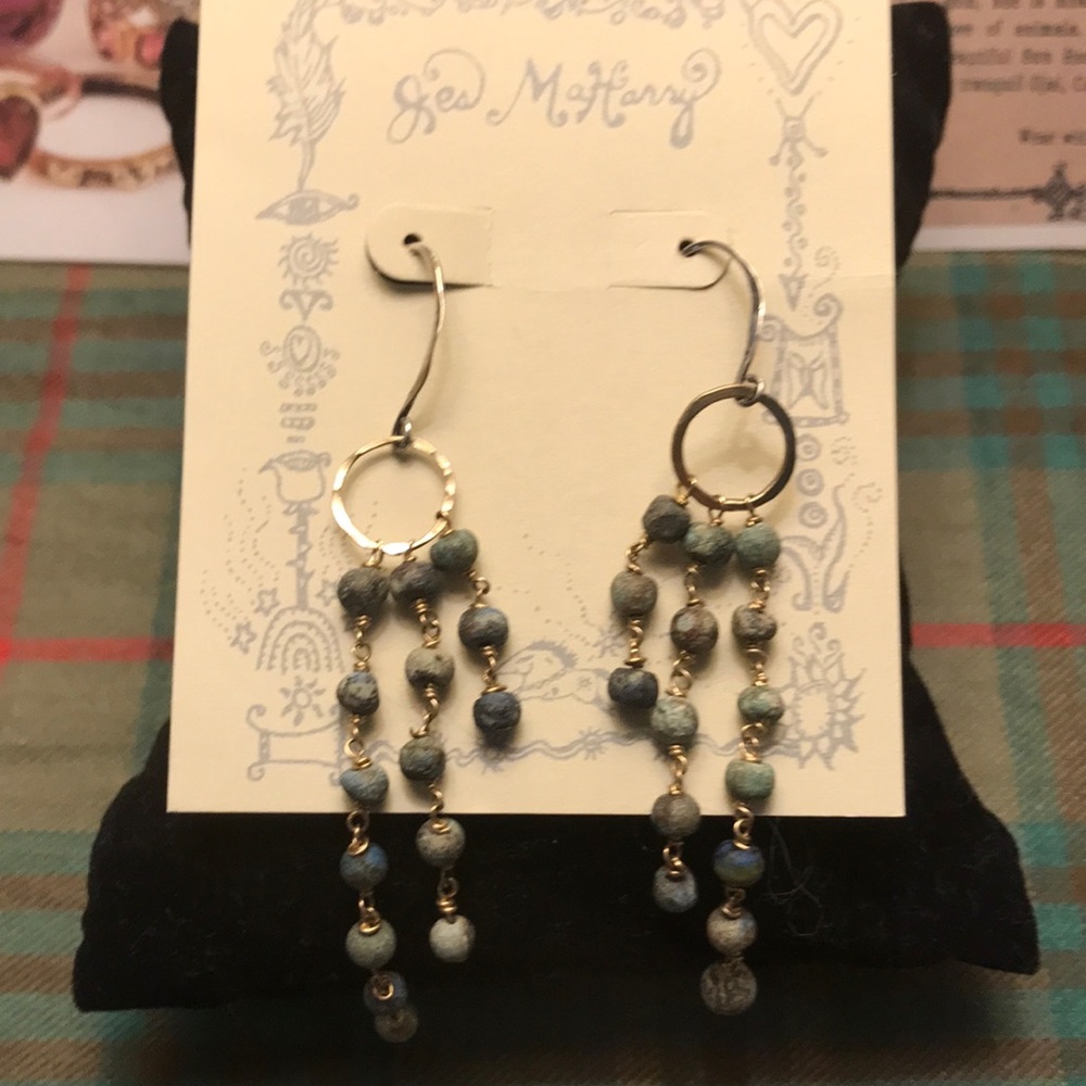 Jes Maharry Blue and Gold Beaded Earrings